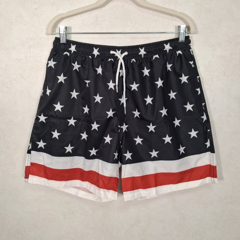 Unbranded Swim Trunks Men Size Medium Blue Stars Stripes American Flag Patriotic